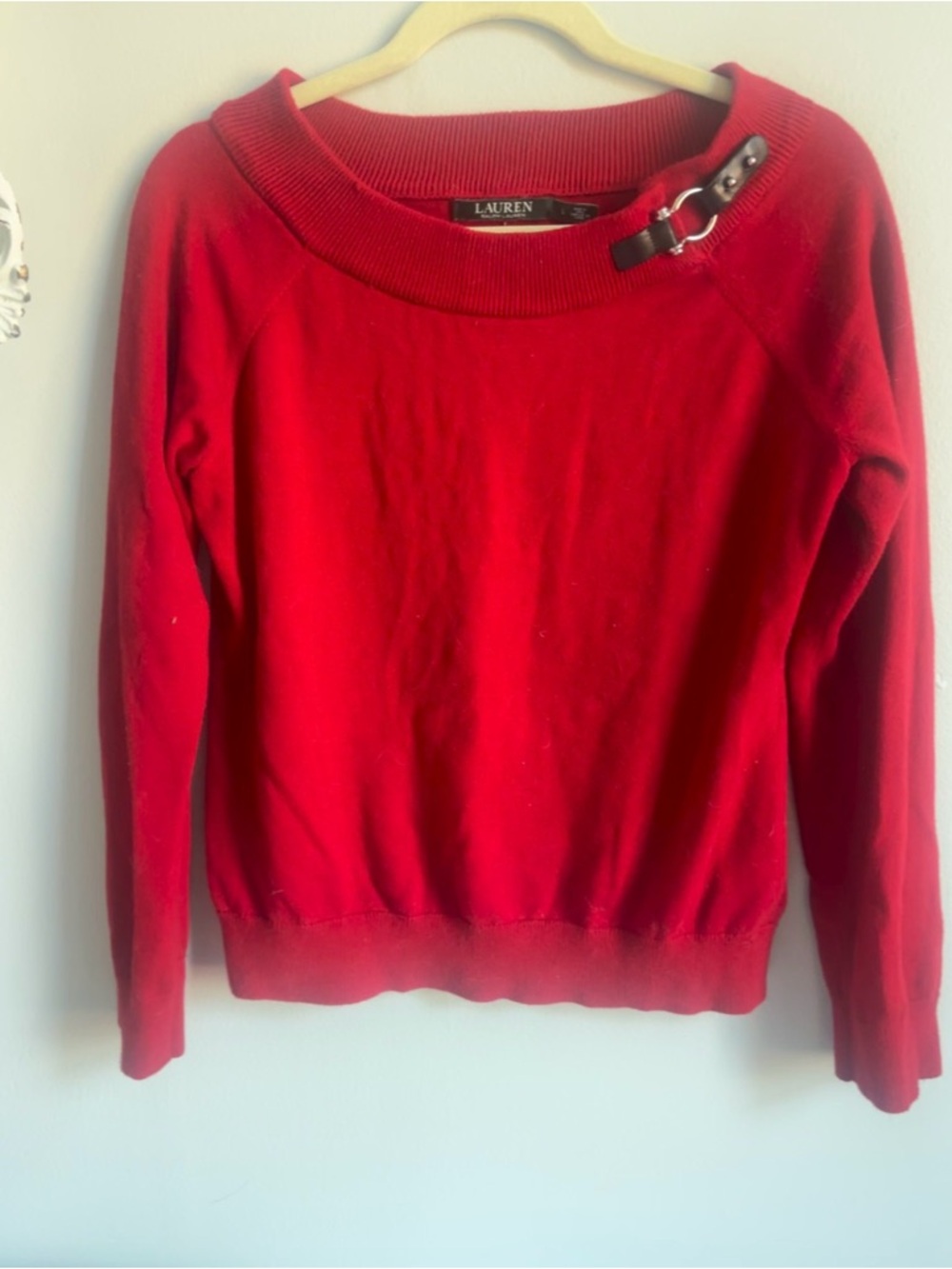 Ralph Lauren Red Sweater with Buckle Accent